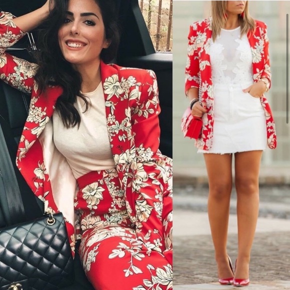 Zara | Red Floral Blogger Favorite Blazer NWOT! - Picture 2 of 10